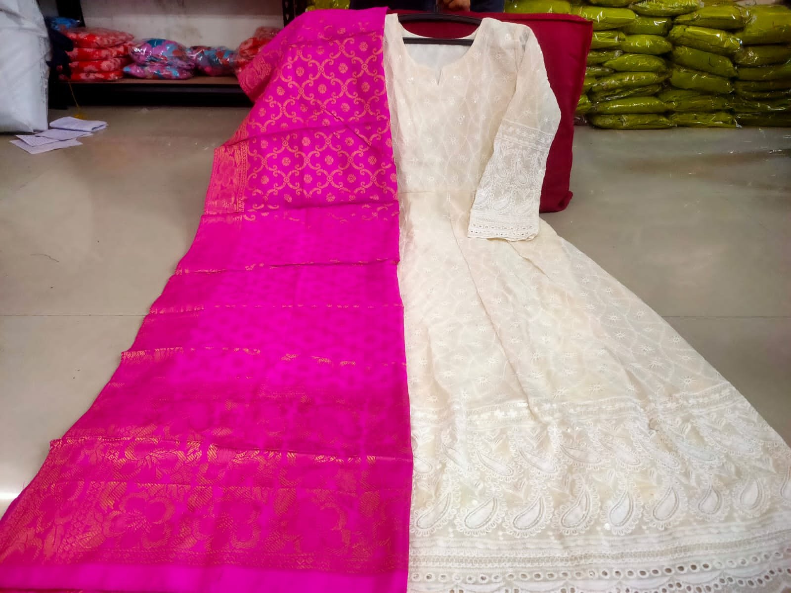 Heavy Chikan Anarkali Gown with colourful dupatta wholesale 10 Heavy Chikan Anarkali Gown with colourful dupatta wholesale - Image 9