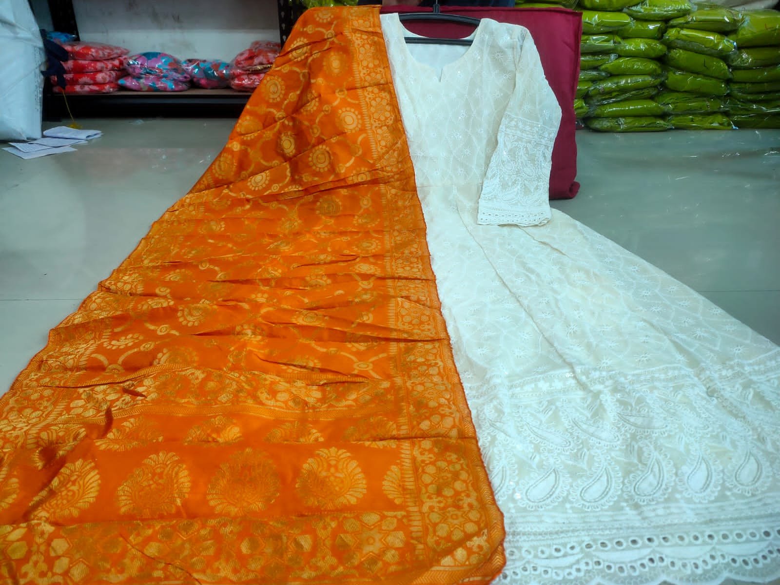 Heavy Chikan Anarkali Gown with colourful dupatta wholesale 11 Heavy Chikan Anarkali Gown with colourful dupatta wholesale - Image 10