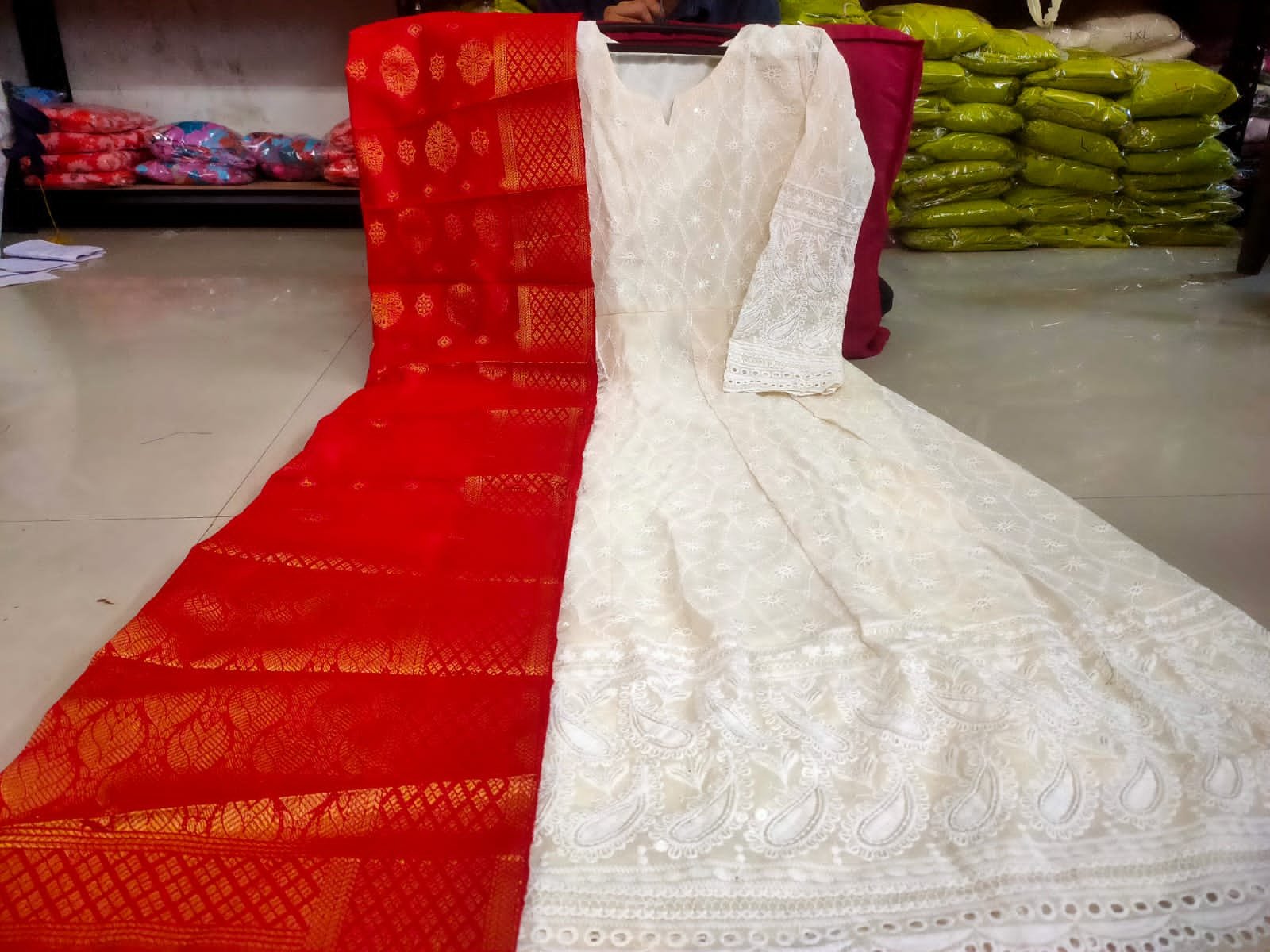 Heavy Chikan Anarkali Gown with colourful dupatta wholesale 12 Heavy Chikan Anarkali Gown with colourful dupatta wholesale - Image 11