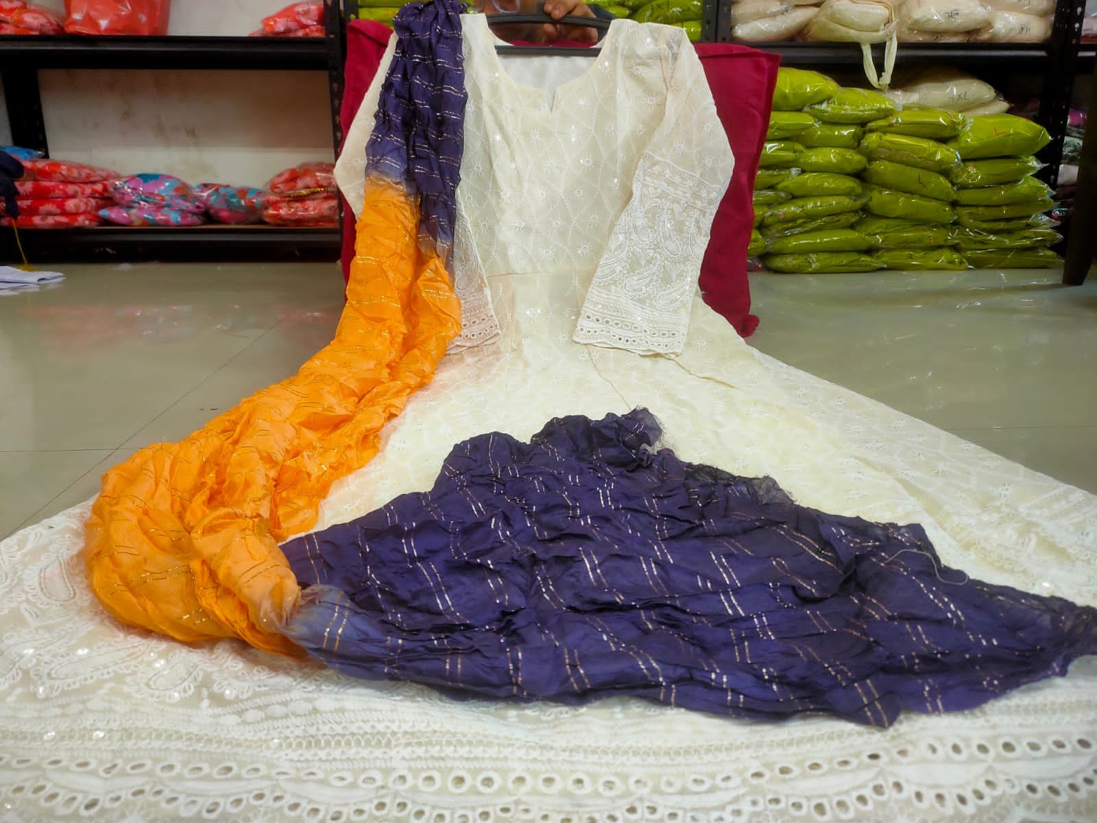 Heavy Chikan Anarkali Gown with colourful dupatta wholesale 13 Heavy Chikan Anarkali Gown with colourful dupatta wholesale - Image 12