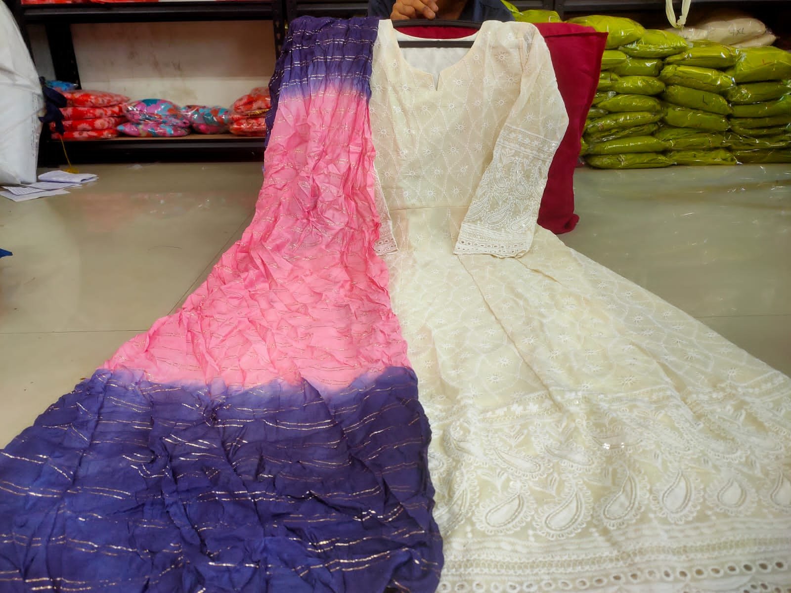 Heavy Chikan Anarkali Gown with colourful dupatta wholesale 14 Heavy Chikan Anarkali Gown with colourful dupatta wholesale - Image 13