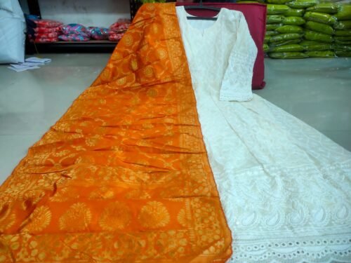 Heavy Chikan Anarkali Gown with colourful dupatta wholesale - Image 14