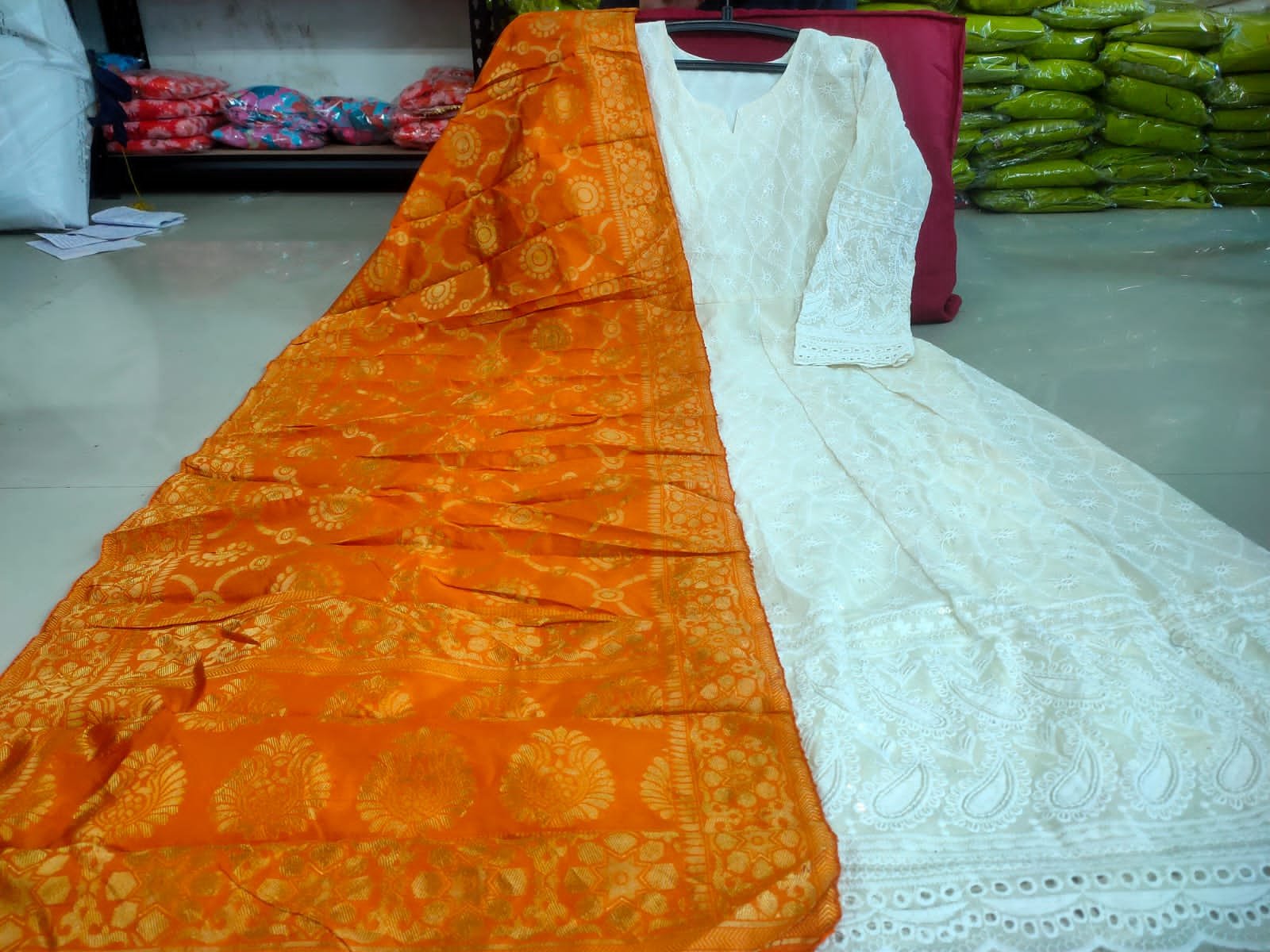 Heavy Chikan Anarkali Gown with colourful dupatta wholesale 15 Heavy Chikan Anarkali Gown with colourful dupatta wholesale - Image 14