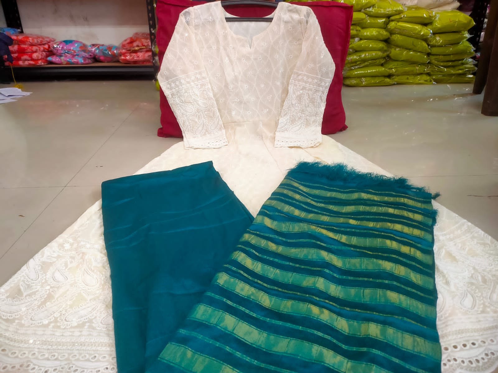 Heavy Chikan Anarkali Gown with colourful dupatta wholesale 16 Heavy Chikan Anarkali Gown with colourful dupatta wholesale - Image 15