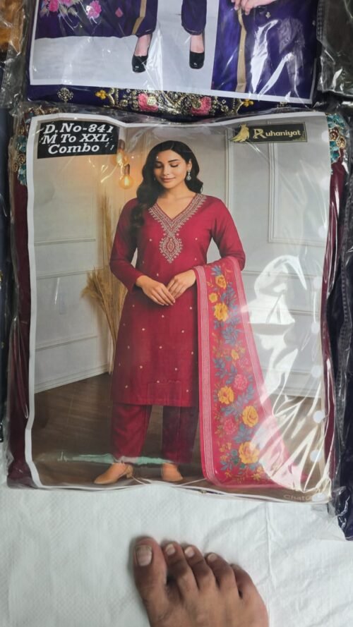 Heavy Roman Silk 3-piece set with Digital Dupatta wholesale - Image 4