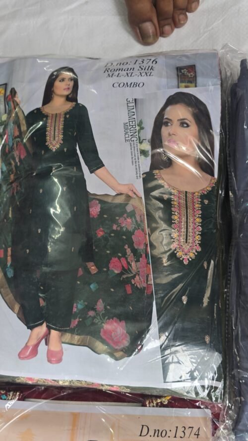 Heavy Roman Silk 3-piece set with Digital Dupatta wholesale - Image 5