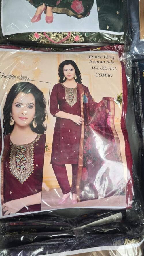 Heavy Roman Silk 3-piece set with Digital Dupatta wholesale - Image 6
