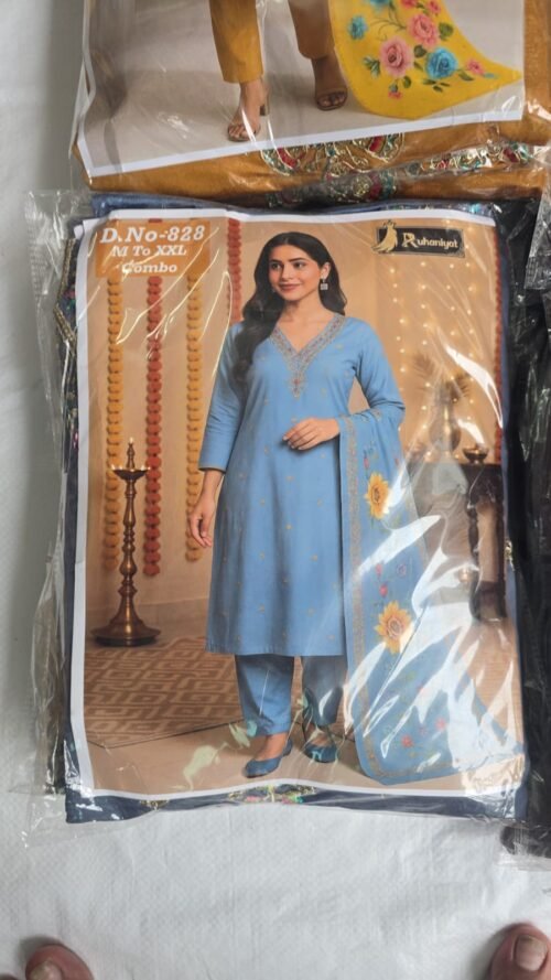Heavy Roman Silk 3-piece set with Digital Dupatta wholesale - Image 10