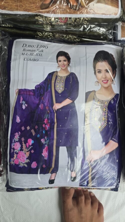 Heavy Roman Silk 3-piece set with Digital Dupatta wholesale - Image 12