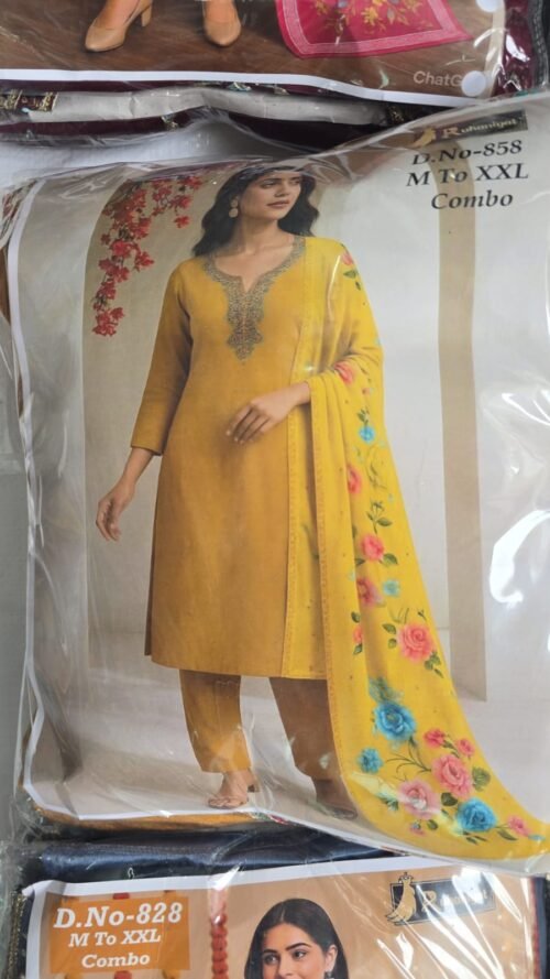 Heavy Roman Silk 3-piece set with Digital Dupatta wholesale - Image 17