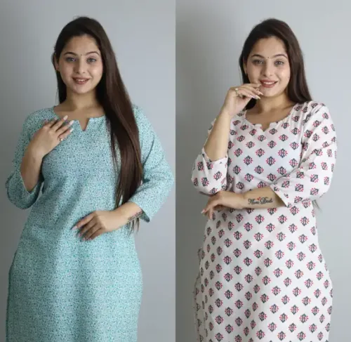 Women Floral Print Kurta Pink Green