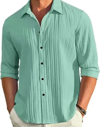 Men Solid Casual Light Green Shirt 10 Men Solid Casual Light Green Shirt