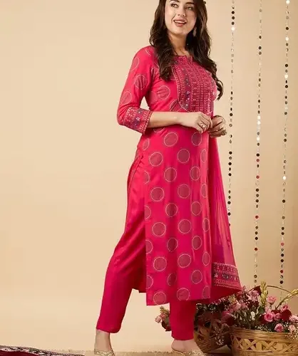 xxl pink printed kurta pant and dupatta set for women jhanjhriya original imah2n5ve8xbhg5n | VastrMitr