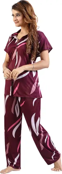 Women Printed Purple Shirt and Pyjama set 4 Women Printed Purple Shirt and Pyjama set - Image 3