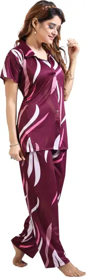 Women Printed Purple Shirt and Pyjama set 5 Women Printed Purple Shirt and Pyjama set - Image 4
