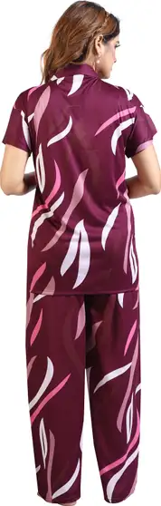 Women Printed Purple Shirt and Pyjama set 6 Women Printed Purple Shirt and Pyjama set - Image 5