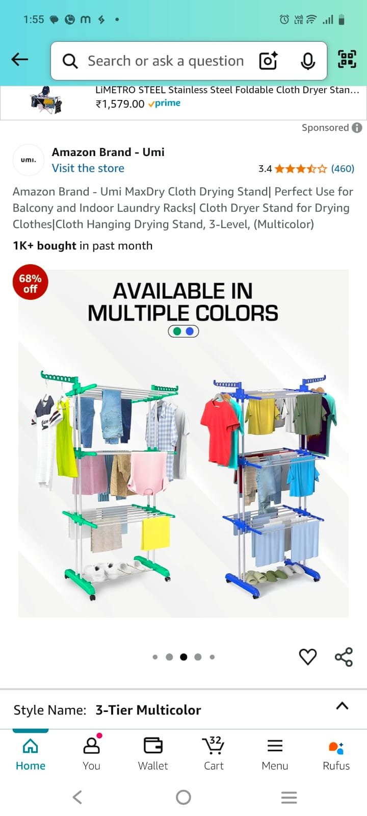 Descaler Heavy Duty Stainless Steel Foldable Cloth Drying Stand, 3 Layer Foldable Cloth Drying Stand 2 Descaler Heavy Duty Stainless Steel Foldable Cloth Drying Stand, 3 Layer Foldable Cloth Drying Stand - Image 2