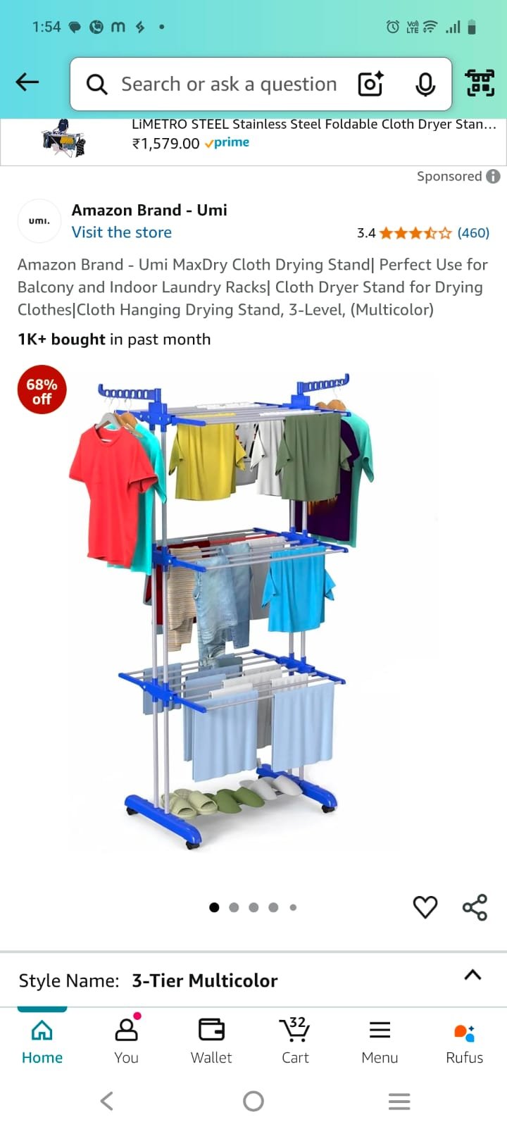 Descaler Heavy Duty Stainless Steel Foldable Cloth Drying Stand, 3 Layer Foldable Cloth Drying Stand 3 Descaler Heavy Duty Stainless Steel Foldable Cloth Drying Stand, 3 Layer Foldable Cloth Drying Stand - Image 3