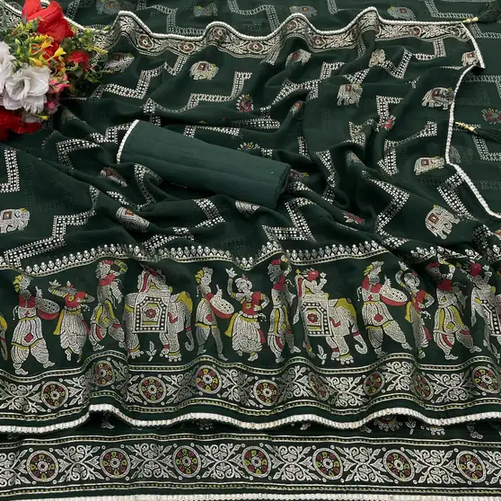 Geometric Print Manipuri Georgette Saree 3 Geometric Print Manipuri Georgette Saree - Image 2