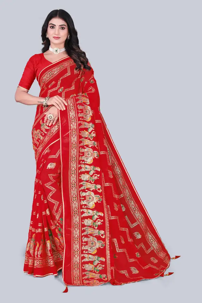 Geometric Print Manipuri Georgette Saree 8 Geometric Print Manipuri Georgette Saree - Image 7