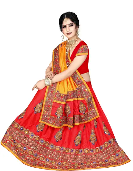 Solid Bollywood Art Silk Saree (Yellow, Red) 5 Solid Bollywood Art Silk Saree (Yellow, Red) - Image 4