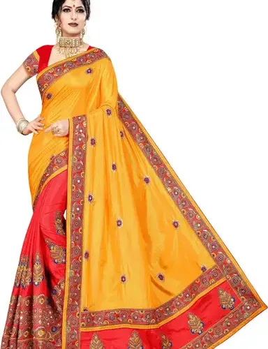 Solid Bollywood Art Silk Saree (Yellow, Red) 6 Solid Bollywood Art Silk Saree (Yellow, Red)