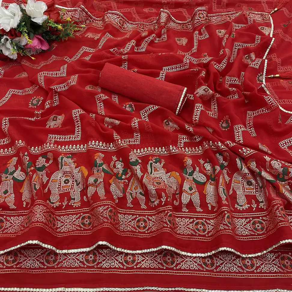 Geometric Print Manipuri Georgette Saree 13 Geometric Print Manipuri Georgette Saree - Image 12