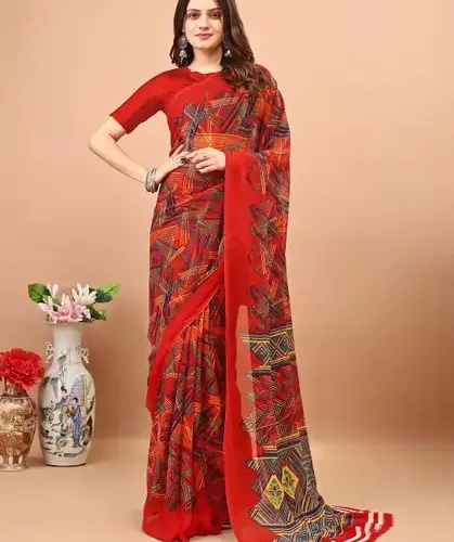 Printed Daily Wear Chiffon Saree 4 Printed Daily Wear Chiffon Saree