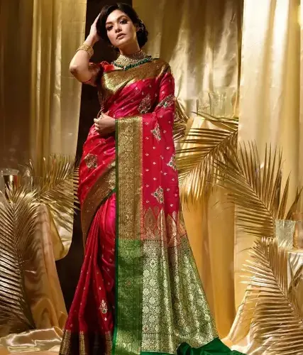 Embroidered Banarasi Satin Saree (Pink) 9 Embroidered Banarasi Satin Saree (Pink)