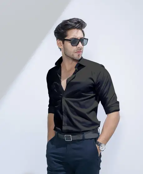 Men Solid Formal Black Shirt 4 Men Solid Formal Black Shirt - Image 3