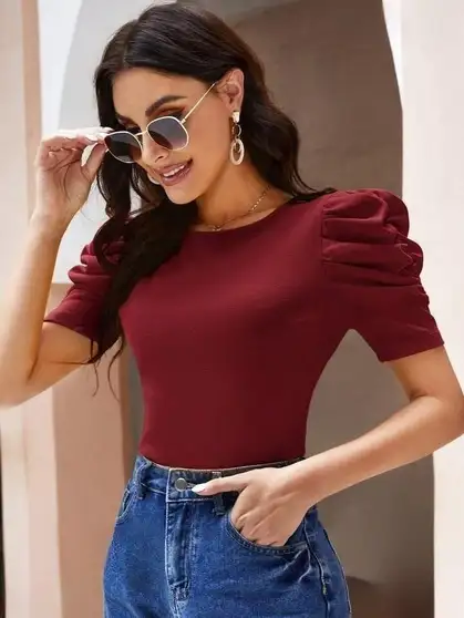 POPWINGS Casual Self Design Women Black Top 3 POPWINGS Casual Self Design Women Black Top - Image 2