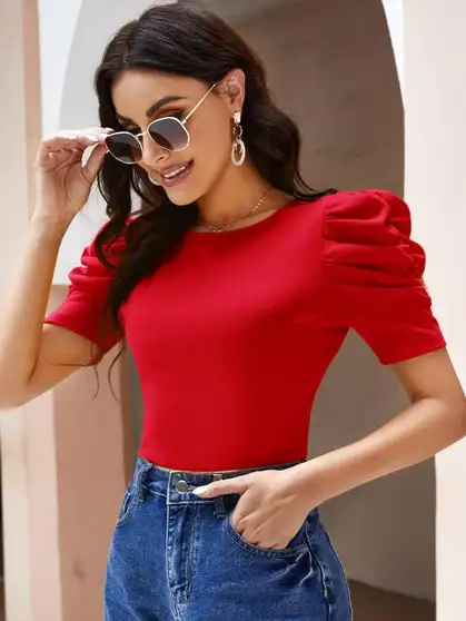 POPWINGS Casual Self Design Women Black Top 3 POPWINGS Casual Self Design Women Black Top - Image 2