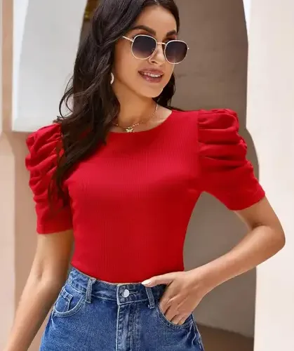 POPWINGS Casual Self Design Women Black Top 9 POPWINGS Casual Self Design Women Black Top