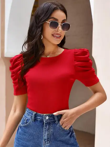 POPWINGS Casual Self Design Women Black Top 2 POPWINGS Casual Self Design Women Black Top