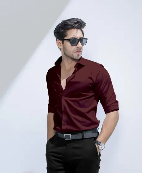 Men Solid Formal Maroon Shirt 4 Men Solid Formal Maroon Shirt - Image 3