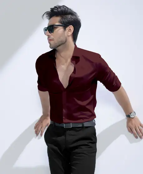 Men Solid Formal Maroon Shirt 5 Men Solid Formal Maroon Shirt - Image 4