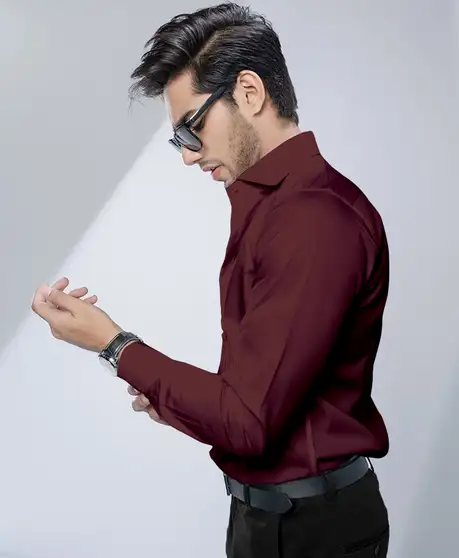 Men Solid Formal Maroon Shirt 6 Men Solid Formal Maroon Shirt - Image 5