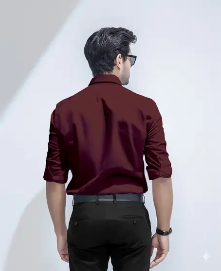 Men Solid Formal Maroon Shirt 7 Men Solid Formal Maroon Shirt - Image 6