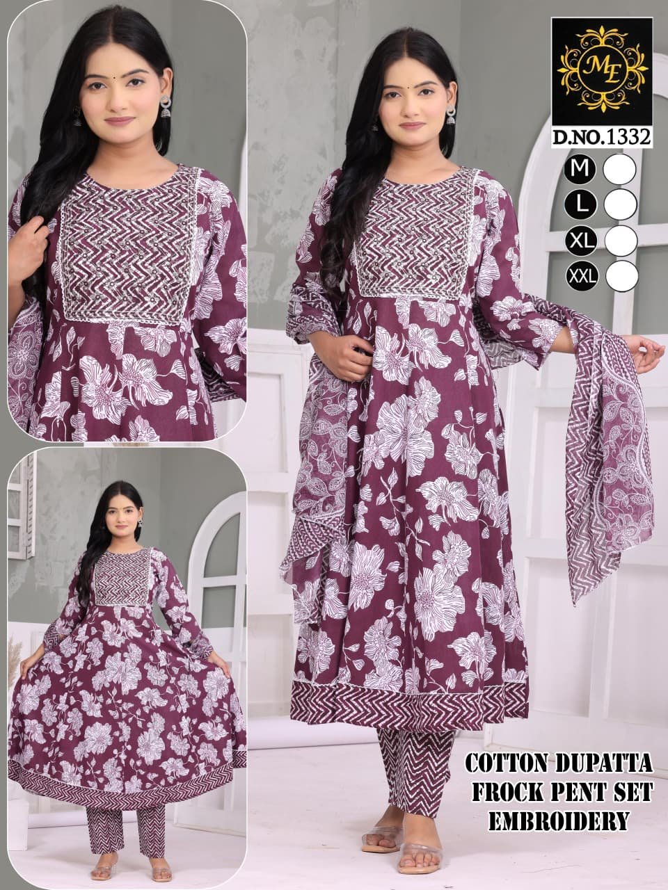 Heavy Anarkali Cotton 40-60 3 pcs sets Wholesale 13 Heavy Anarkali Cotton 40-60 3 pcs sets Wholesale - Image 12