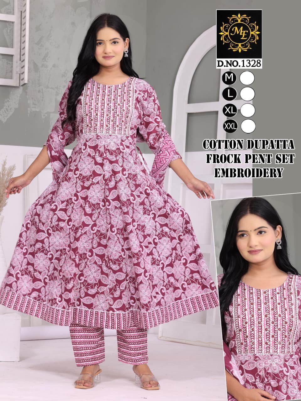 Heavy Anarkali Cotton 40-60 3 pcs sets Wholesale 16 Heavy Anarkali Cotton 40-60 3 pcs sets Wholesale - Image 15