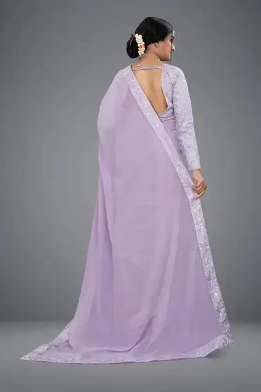 ONTIC LIFESTYLE Solid/Plain Bollywood Chiffon, Georgette Saree (Purple) 3 ONTIC LIFESTYLE Solid/Plain Bollywood Chiffon, Georgette Saree (Purple) - Image 2