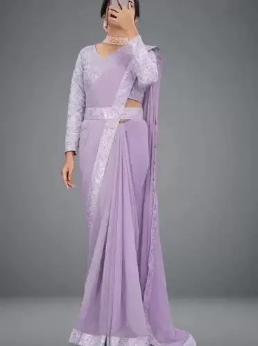 ONTIC LIFESTYLE Solid/Plain Bollywood Chiffon, Georgette Saree (Purple) 11 ONTIC LIFESTYLE Solid/Plain Bollywood Chiffon, Georgette Saree (Purple)