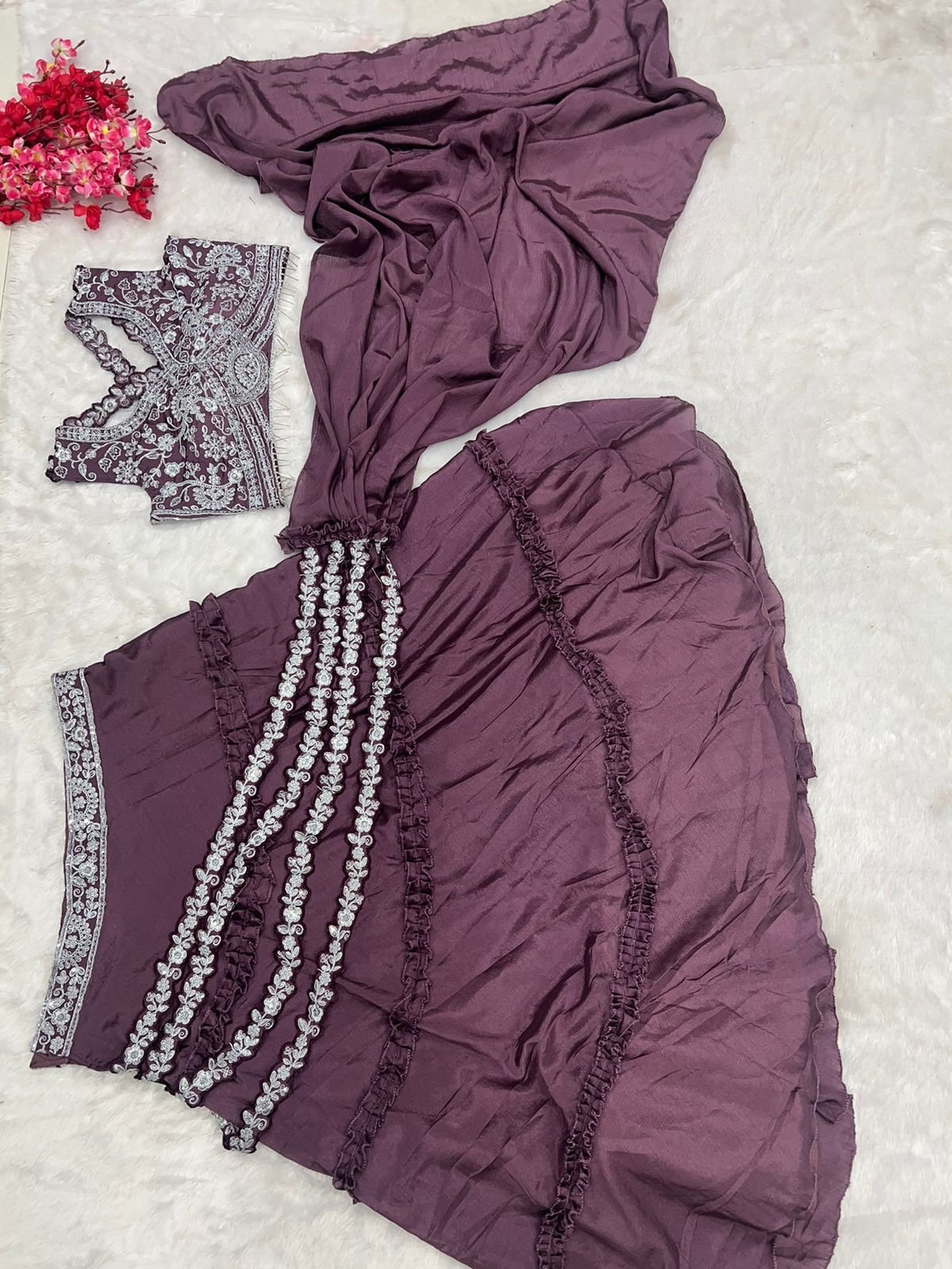 NEW DESIGNER PARTY WEAR LAHENGA WITH STICH BLOUSE WITH EMBROIDERY WORK 6 NEW DESIGNER PARTY WEAR LAHENGA WITH STICH BLOUSE WITH EMBROIDERY WORK - Image 5