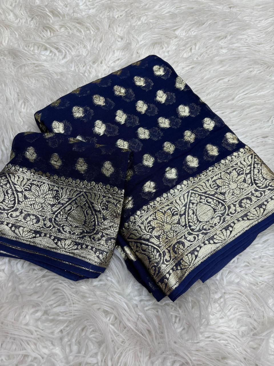 Pure viscose Georgette with running blouse saree Wholesale 3 Pure viscose Georgette with running blouse saree Wholesale - Image 3