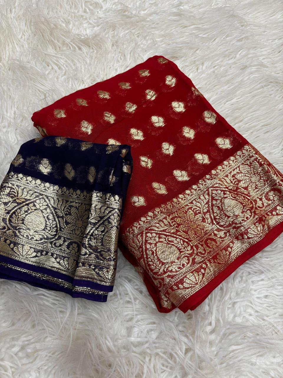 Pure viscose Georgette with running blouse saree Wholesale 4 Pure viscose Georgette with running blouse saree Wholesale - Image 4