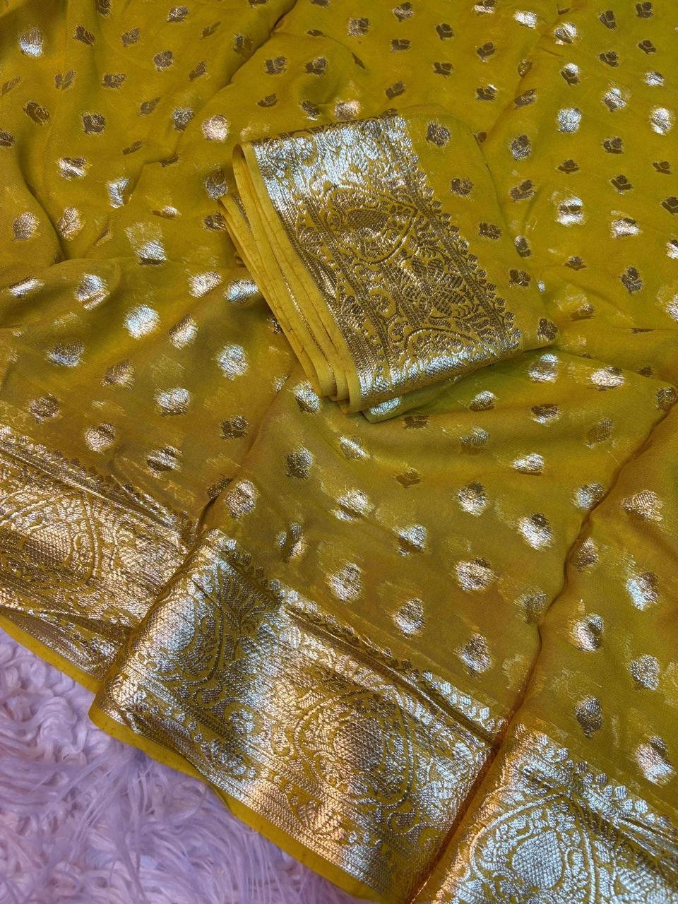 Pure viscose Georgette with running blouse saree Wholesale 9 Pure viscose Georgette with running blouse saree Wholesale - Image 9