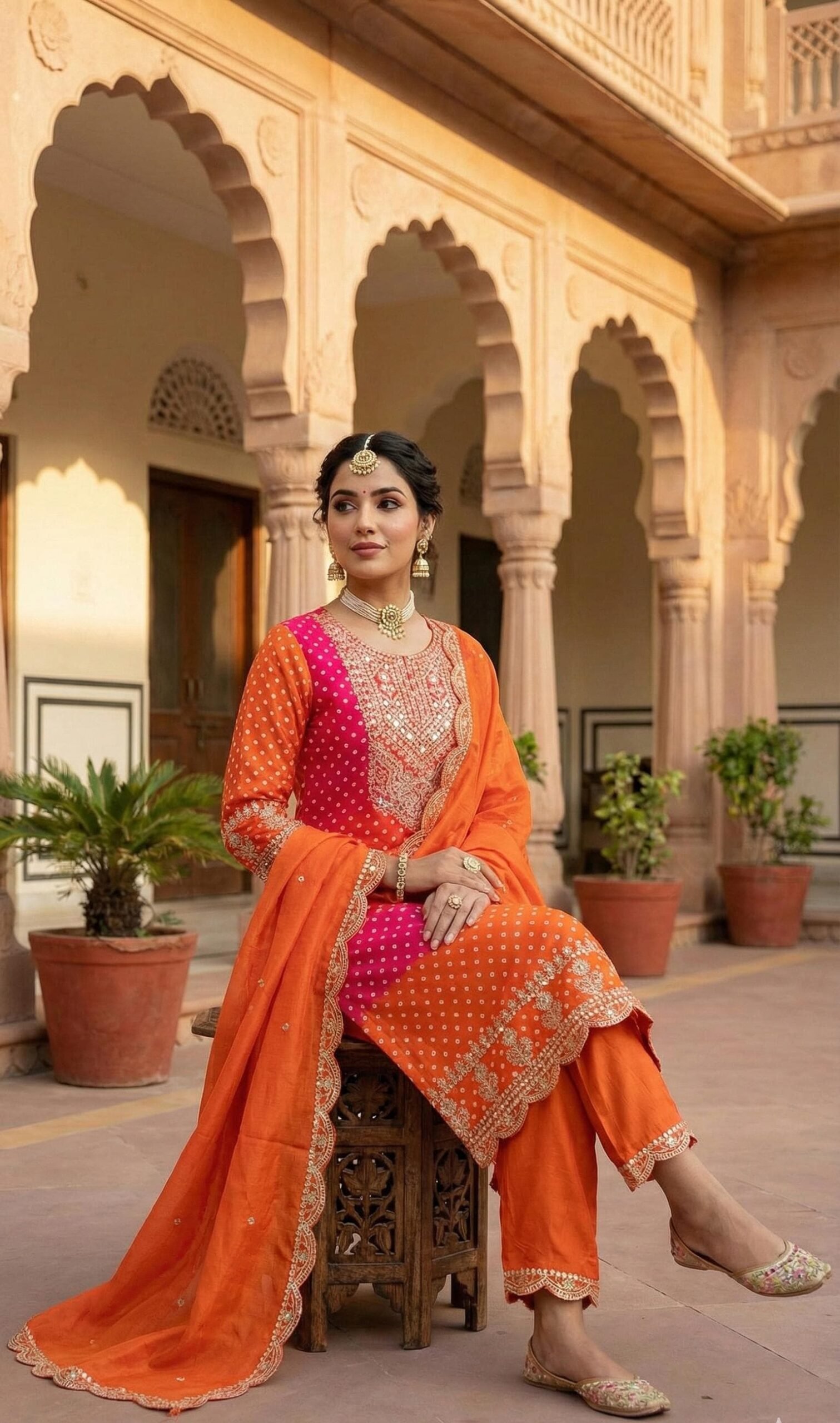 Fancy Bandhni Print Premium Silk 3-Piece Set Wholesale 6 Fancy Bandhni Print Premium Silk 3-Piece Set Wholesale - Image 5