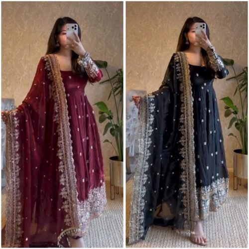 TExclusive Trending Designer Gown with Heavy sequin embroidery work Dupatta set Wholesale