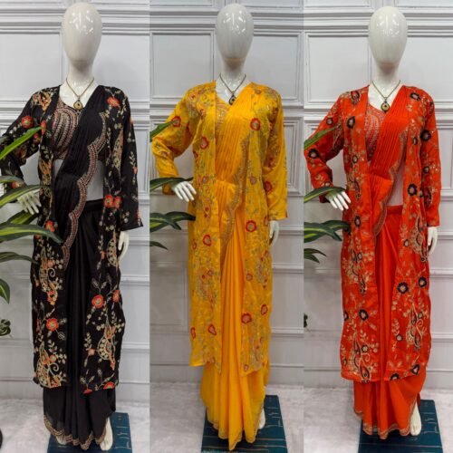 DRAPE SAREE WITH KOTI SET wholesale