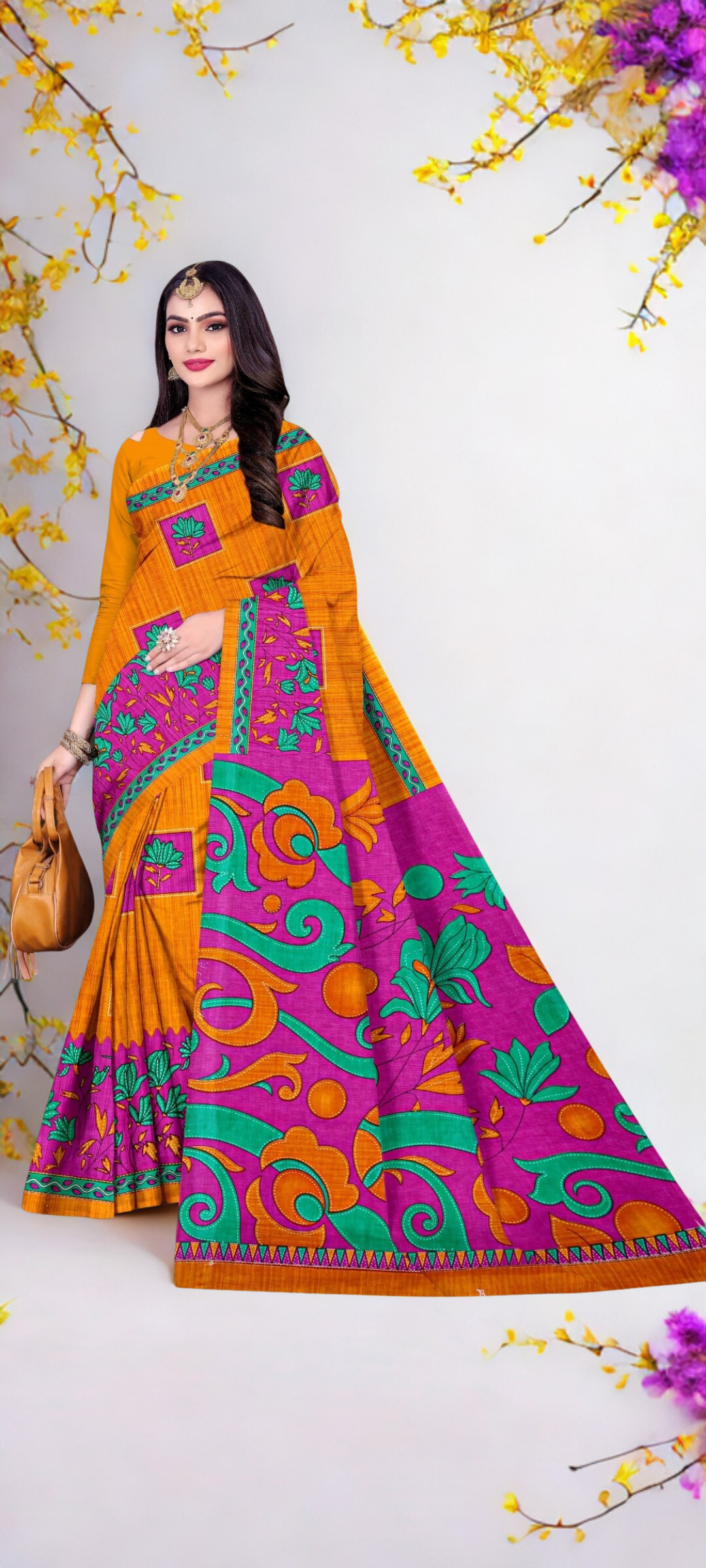 Printed Floral Design Cotton Sarees 7 Printed Floral Design Cotton Sarees - Image 6